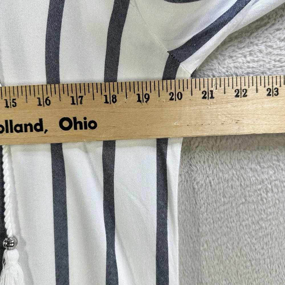 Sigrid Olsen Hooded Beach Cover Up Sz S White Blue‎ Stripes Tassels Swim pool